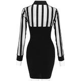 Dresses Long Sleeve Striped Mesh Patchwork Work Dress Autumn Winter Dress