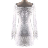 Women White Lace Dress Slash Neck Off Shoulder Cocktail Party Dress Sexy Prom Gown | Women's Casual Dresses