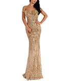 Women's Off Shoulder Sequined Evening Party Maxi Dress for Prom