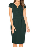 Dark Green Women's V-Neck Work Business Bodycon Pencil Dress - MISSKY | Women's Work Dresses