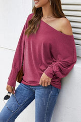 Womens Tops Dressy Casual Batwing Pullover Sweaters Long Sleeve Blouses off Shoulder Tops Oversized Winter Shirts Magenta | Women's Sweaters