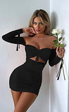 Women's Sexy Tube Long Sleeve Cutout Drawstring Ruched Bodycon Mini Club Dress