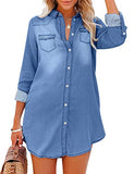 Womens Button Down Denim Shirt Dresses Long Sleeve Casul Tunic Tops | Original Brand | Women's Tops and Blouses
