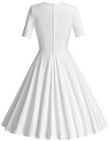 Women's 50s Vintage Short Sleeve Pleated Swing Dress | Women's Work Dresses