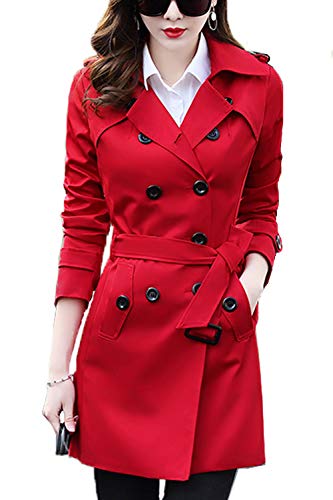 FARVALUE Women's Double Breasted Trench Coat Water Resistant Classic Belted Lapel Overcoat