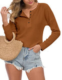 WNEEDU Women's Waffle Knit Tunic Tops Loose Long Sleeve Button Up V Neck Henley Shirts (M, Caramel) | Women's Sweaters