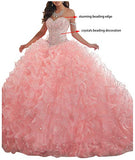 Lovely Romana Women's Organza Ruffles Quinceanera Beaded Sweetheart Prom Ball Gown
