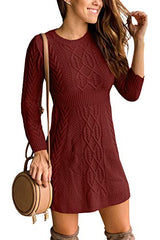 Maisolly Women's Knitted Crewneck Fit and Flare Sweater Dress