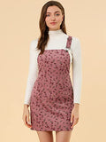 Women's Adjustable Strap Pinafore Corduroy Floral Bib Overalls Dress