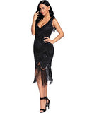 Women's 1920s Gatsby Dress V Neck Sequin Bead Fringed Cocktail Hem Flapper Dress