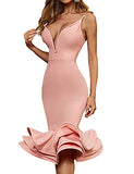 Women's Deep V Neck Sleeveless Midi Bodycon Mermaid Cocktail Party Bandage Dress