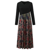 Women's Dress Ladies Autumn and Winter Casual Slim Long-Sleeved Long Bohemian Printed Dress, Fall Dresses for Ladies Fancy Cocktail Dress Party Dress Maxi Dress | Women's Casual Dresses