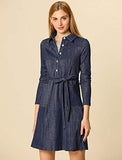 Women's Casual Shift Dress Long Sleeve Belted Dress with Pockets