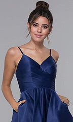 Stylefun Women's V-Neck Short Homecoming Dresses for Teens 2021 Spaghetti Strap Prom Dress with Pocket CYM025