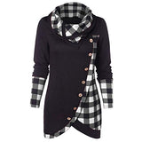 Women's Long Sleeve Cowl Neck Hoodie Sweatshirt Plaid Button Tunic Tops Blouse T Shirt