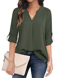 Armygreen Women's Casual Chiffon V Neck 3/4 Sleeve Blouse Tops - Timeson | Women's Tops and Blouses