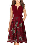 Dark Redplusdark Red Floral Print Lace Womens Elegant Front Zipper Slim Work Business Office Party Cocktail A-line Dress Vfshow