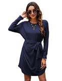 Clearlove Summer dress women's short sleeve tunic casual dress mini dress with belt (reusable packaging).