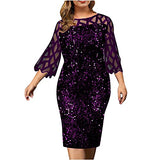 Plus Size Sequin Dress for Women Elegant Long Sleeve Lace Party Dress Ladies A Line Empire Waist Formal Party Wedding Bridesmaid Gowns Cocktail Long Maxi Dress Evening Robes