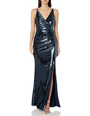 Women's Jordan Plunging Drape Front Sleeveless Long Gown With Slit