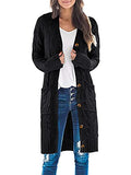 Womens Long Sleeve Cable Knit Long Cardigan Open Front Button Sweater Outerwear