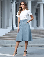 Flared Stretchy Midi Skirt High Jersey Skirt for Women | Original Brand