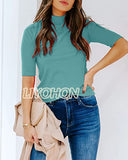 LIYOHON Womens Tops Dressy Casual Fall Cute Tops Mock Turtleneck Business White T Shirts Turquoise-M | Women's Casual Dresses