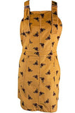 Mustard Gold Twill Bee Print Pinafore Dungaree Dress