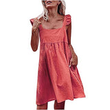 Ladies Dress Mid-Waist Mid-Dress Solid Color Cotton Linen Vest Dress UK Size Evening Gowns Work Maxi Dress | Women's Work Dresses