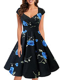 Black Blue Bdot 50s 60s A Line Rockabilly Dress Cap Sleeve Vintage Swing Party Dress - bbonlinedress | Women's Cocktail Dresses