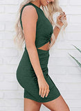 Women Sleeveless Casual Summer Crewneck Bodycon Dresses Hollow Out Slim Twist Wrap Short Tank Shirts Mini Dress