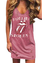 Women's Summer Dress, Sleeveless Round Neck Mini Dresses, Lip Printed Ripped Short Dresses, Women's Summer Casual Tank Dress for Women Teen Girls | Women's Casual Dresses
