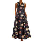 Women Maxi Dress Summer Floral Print Long Dresses Casual Sleeveless V-Neck Sundress Vintage Summer Holiday Beach Party Dress | Original Brand