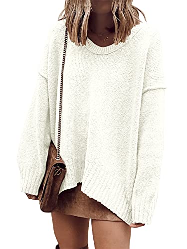 Women's Casual Long Sleeve V Neck Off Shoulder Loose Baggy Comfy Knit Pullover Sweaters Tunic