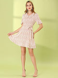 Women's Floral Peter Pan Collar Short Sleeve Belted Flare Ruffle Dress | Original Brand