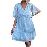 Casual Chiffon Dress V Neck Solid Color Short Sleeve Loose Dress Skirt Dress | Original Brand