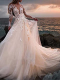 Chiffon Wedding Dresses for Bride 2021 with Train Long Lace Appliques Split Sheer Beach Bridal Gowns | Women's Formal Dresses