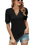 Romanstii Women Casual V-neck T-Shirts Loose Puff Short-Sleeve Tops Tunic Blouse