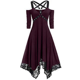 Women Dresses Promotion Sale Ladies Punk Plus Size Open Shoulder Lace Spaghetti Strap Long Sleeve Gothic Dress Plus Size Dress Party Dress Vintage Dress UK Size S - XXXXL | Original Brand | Women's Cocktail Dresses