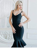 Women's Mermaid Spaghetti Strap V Neck Bodycon Midi Cocktail Bandage Dress