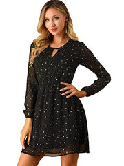 Women's Choker V Neck Vintage Flared Gilding Metallic Shiny Star A-line Dress