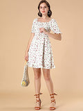 Women's Puff Sleeve Back Smocked Neck Floral Ruffled Hem Dress | Original Brand