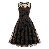 Women's Floral Mesh Layer Sweetheart Black Cocktail Vintage Dress