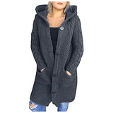 Women Winter Fashion Long Sleeve Solid Color Knitted Hooded Sweater Cardigan Open Front Long Cardigan | Women's Cardigan