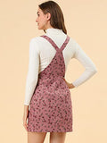 Women's Adjustable Strap Pinafore Corduroy Floral Bib Overalls Dress