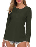 WNEEDU Women's Long Sleeve Waffle Knit Tunic Blouse Casual Button Up Henley Shirts Plain Tops Army Green M | Women's Sweaters