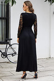 Womens Wrap V Neck Floral Lace Sleeve Party Long Maxi Dress With Belt | Women's Lace Dresses