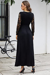 Womens Wrap V Neck Floral Lace Sleeve Party Long Maxi Dress With Belt