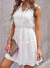 Women Summer V Neck Sleeveless Mini Dresses Casual Swiss Dot Loose Dress