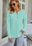 WNEEDU Women's Waffle Knit Tunic Tops Loose Long Sleeve Button Up V Neck Henley Shirts (M, Light Green) | Women's Sweaters